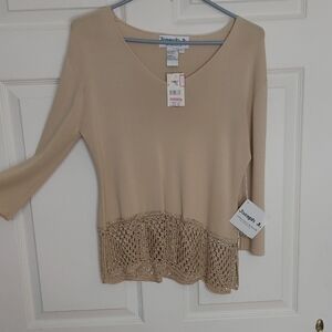 Joseph A Women's Tan Blouse with Crochet Detail